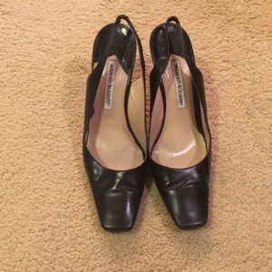 Manolo Blahnik black leather mule